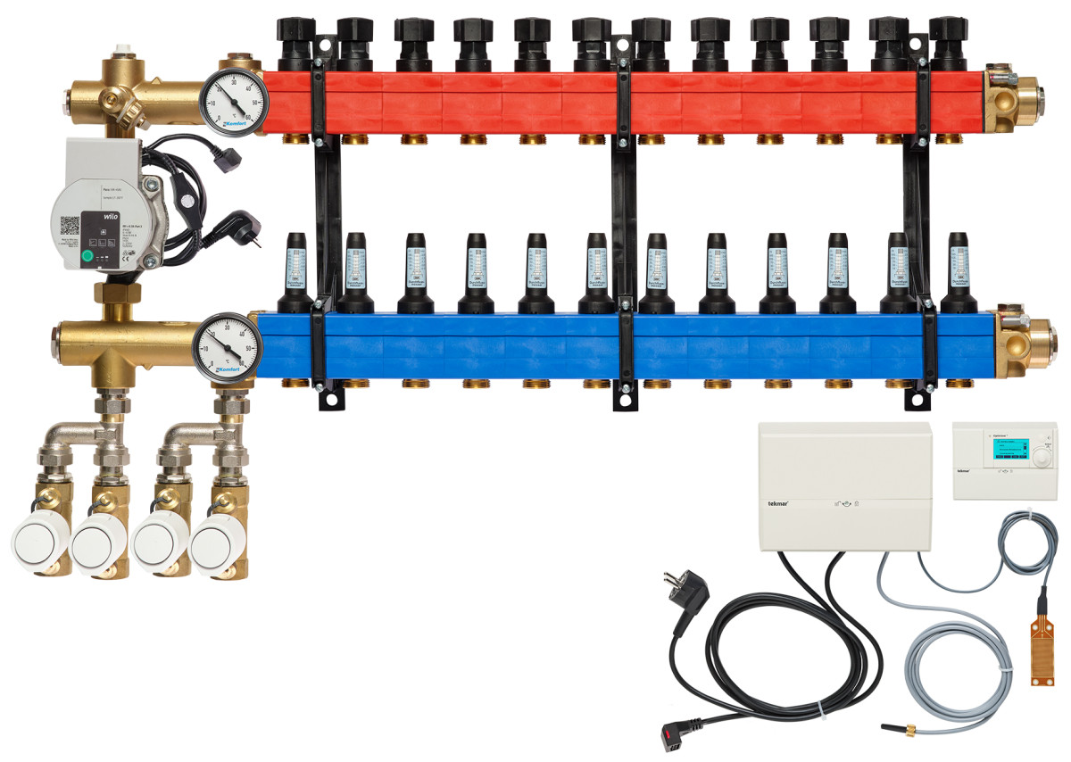 Verdeler, 4-pijps verw./koelen O.A. E-pomp, 25-135 L/U.,12 GR