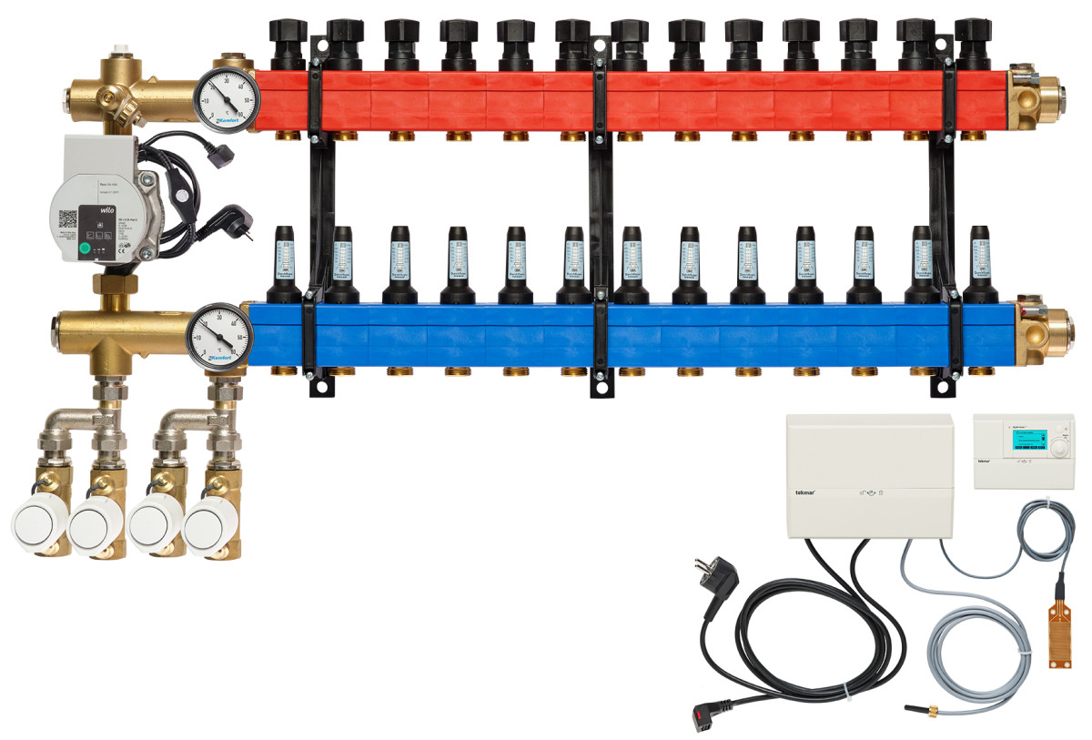 Verdeler, 4-pijps verw./koelen O.A. E-pomp, 25-135 L/U.,13 GR