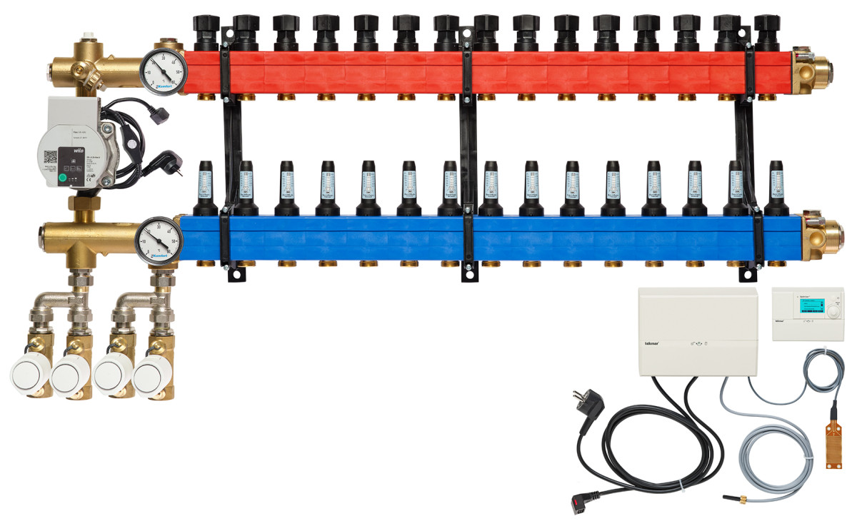 Verdeler, 4-pijps verw./koelen O.A. E-pomp, 25-135 L/U.,15 GR