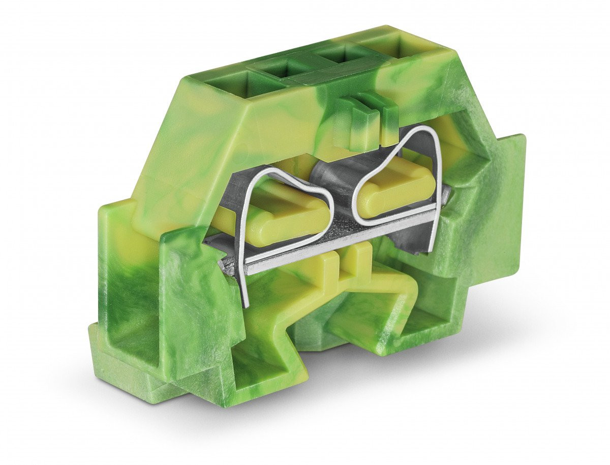 Wago Series 262 2-Draads klem zonder drukknop met bevestigingsflens groen-geel