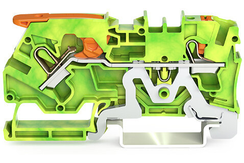 Wago Serie 2104 2-Draads aardklem met hendel en drukknop 4 MM² groen-geel