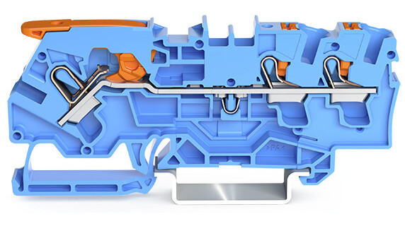 Wago Serie 2104 3-Draads rijgklem met hendel en drukknop 4 MM² blauw