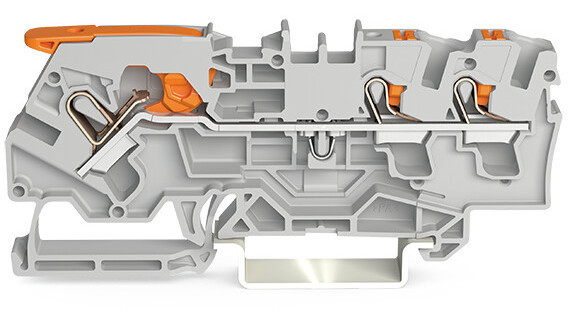 Wago Serie 2104 3-Draads rijgklem met hendel en drukknop 4 MM² grijs