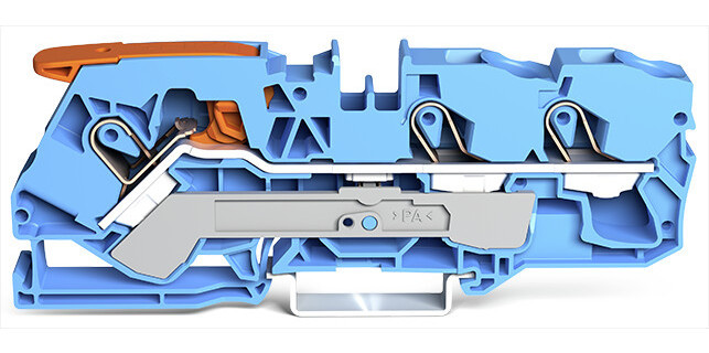 Wago Series 2110 3-Draads rijgklem met hendel en push-in cage clamp® 10 MM² blauw
