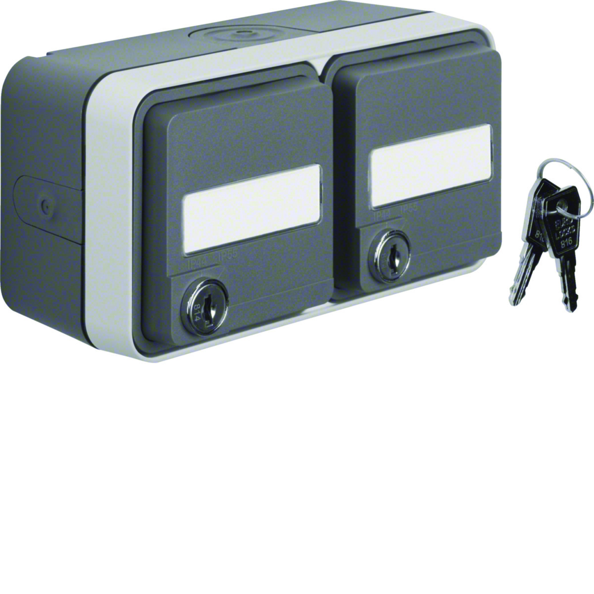 Wandcontactdoos Sleutelslot 2-voudig met behuizing, W.1, grijs