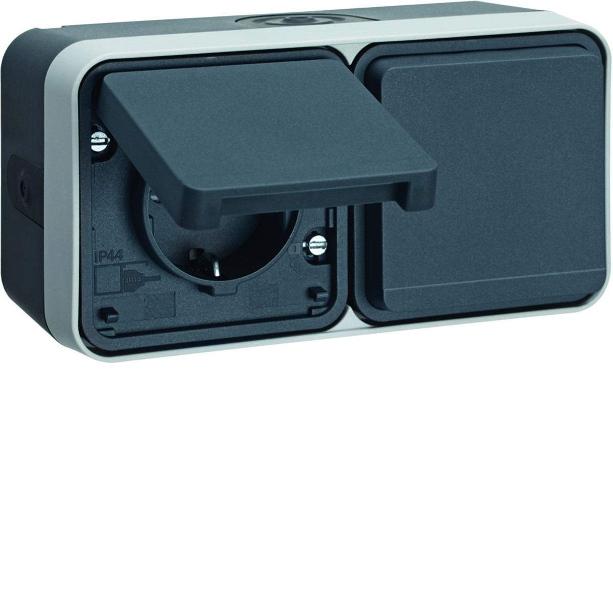 Wandcontactdoos Verh.aanr. 2-V hor. (#4) met behuizing, W.1, grijs