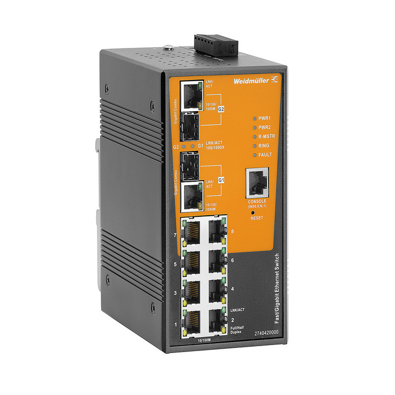 Weidmuller Industrial Ethernet Network Switch, managed, fast/gigabit ethernet, 8X RJ45 10/100baset(x)