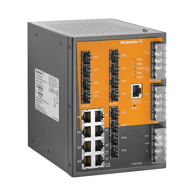 Weidmuller Industrial Ethernet Network Switch, managed, gigabit ethernet, 8X RJ45, 12X 100/1000basesf