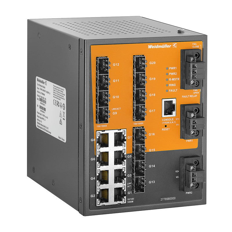 Weidmuller Industrial Ethernet Network Switch, managed, gigabit ethernet, 8X RJ45, 12X 100/1000basesf