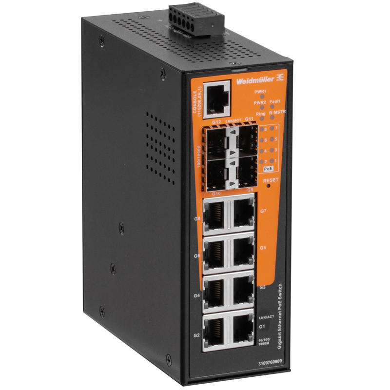 Weidmuller Industrial Ethernet Network Switch, managed poe, gigabit ethernet, 8X RJ45 10/100/1000 bas