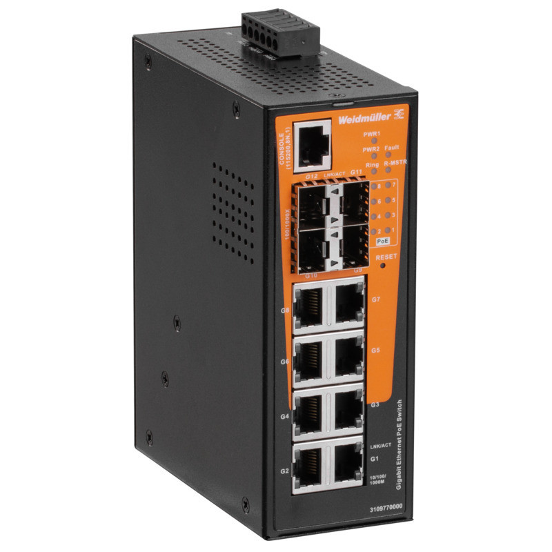 Weidmuller Industrial Ethernet Network Switch, managed poe, gigabit ethernet, 8X RJ45 10/100/1000 bas