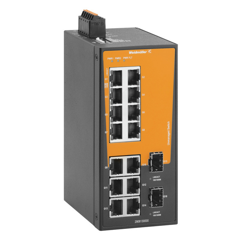 Weidmuller Industrial Ethernet Network Switch, unmanaged, gigabit ethernet, 14X RJ45, 2X 100/1000base