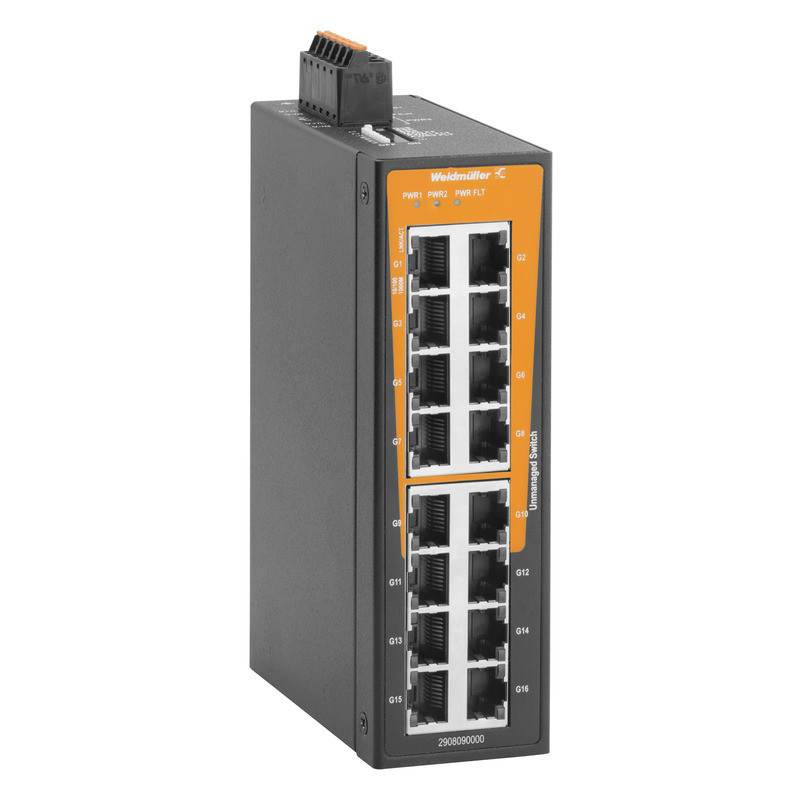 Weidmuller Industrial Ethernet Network Switch, unmanaged, gigabit ethernet, 16X RJ45, -40 °C...75 °C,