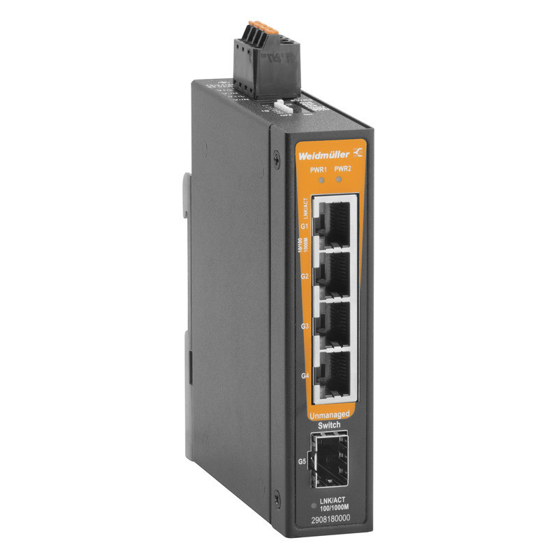 Weidmuller Industrial Ethernet Network Switch, unmanaged, gigabit ethernet, 4X RJ45, 1X 100/1000bases