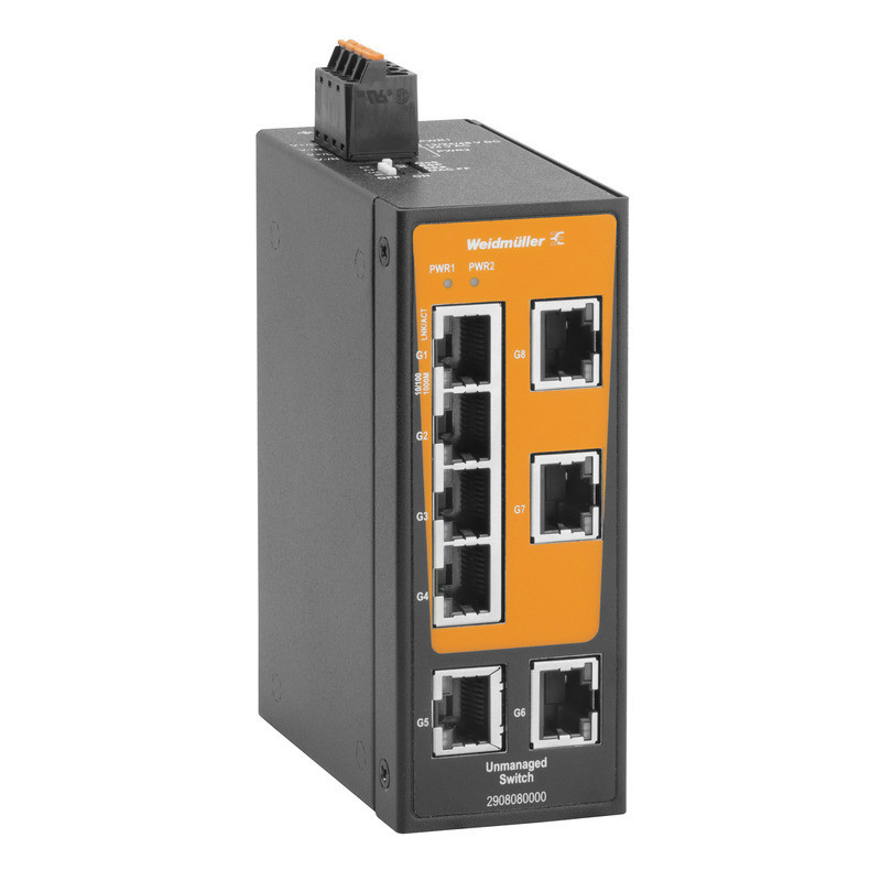 Weidmuller Industrial Ethernet Network Switch, unmanaged, gigabit ethernet, 8X RJ45, -40 °C...75 °C,