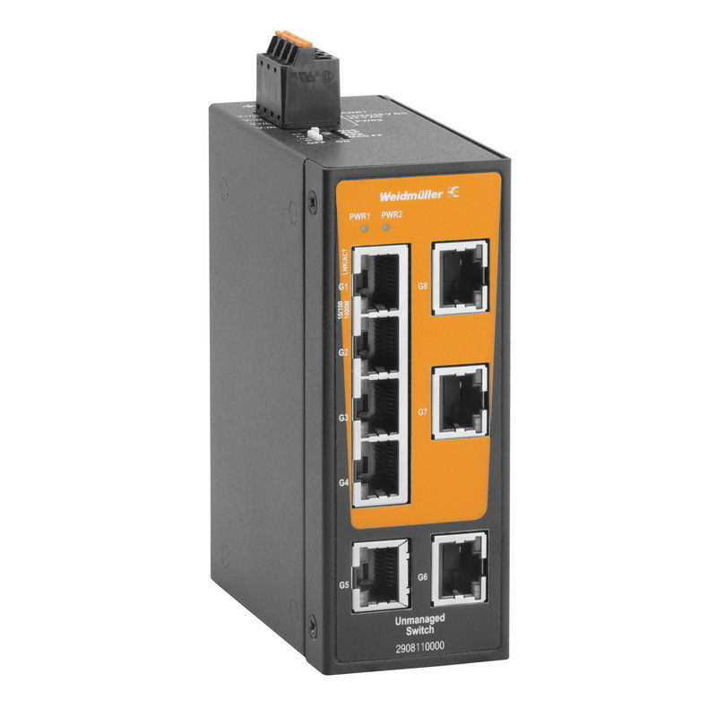 Weidmuller Industrial Ethernet Network Switch, unmanaged, gigabit ethernet, 8X RJ45, -40 °C...75 °C,