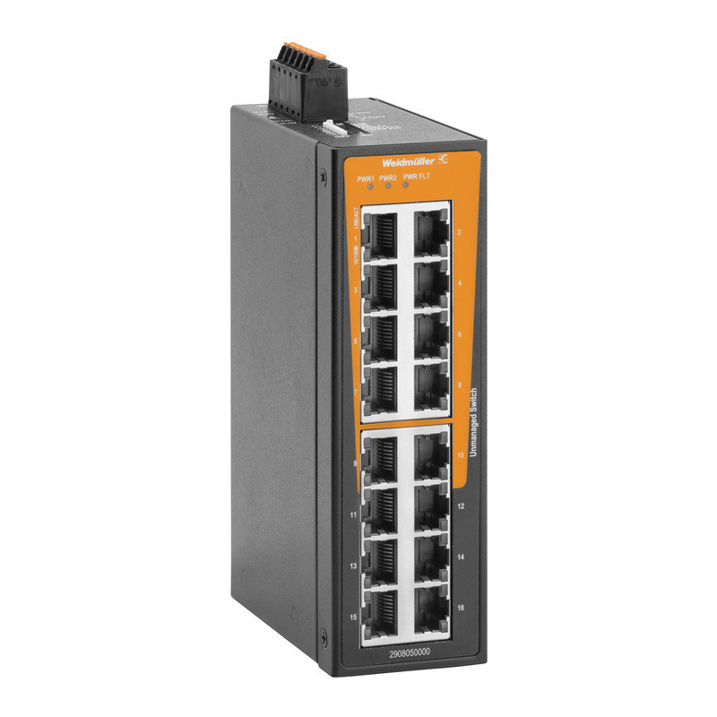 Weidmuller Industrial Ethernet Network Switch, unmanaged, fast ethernet, 16X RJ45, -40 °C...75 °C, ip