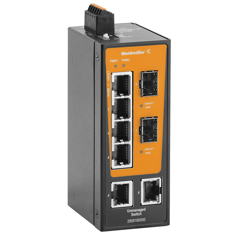 Weidmuller Industrial Ethernet Network Switch, unmanaged, fast ethernet, 6X RJ45, 2X 100basesfp slot,