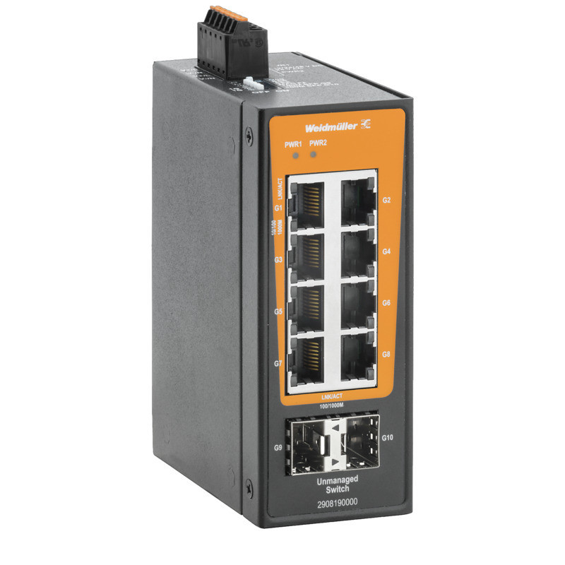 Weidmuller Industrial Ethernet Network Switch, unmanaged, gigabit ethernet, 8X RJ45, 2X 100/1000bases