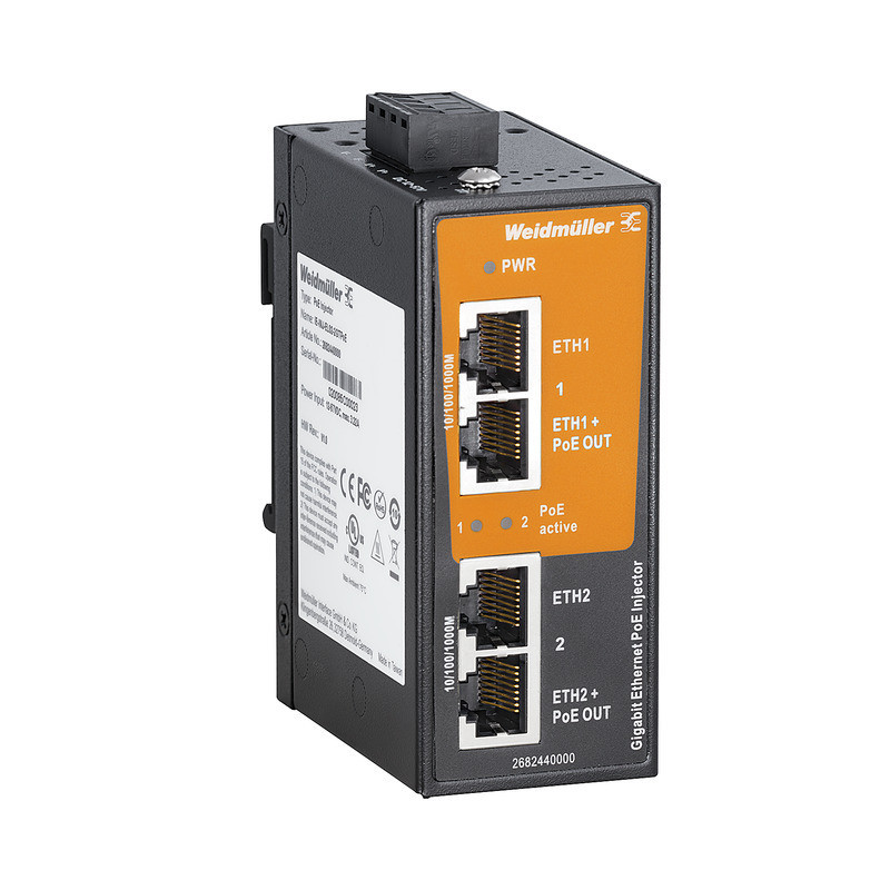 Weidmuller Industrial Ethernet Poe Injector, gigabit ethernet, 2X RJ45 10/100/1000baset(x), 2X RJ45