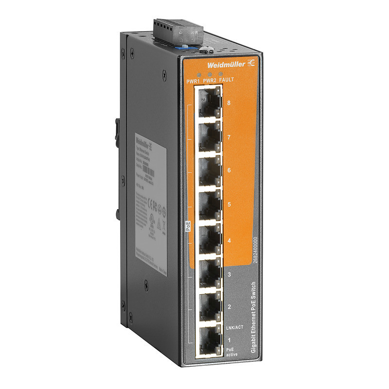 Weidmuller Industrial Ethernet Poe Switch, unmanaged poe, gigabit ethernet, 8X RJ45 10/100/1000 baset