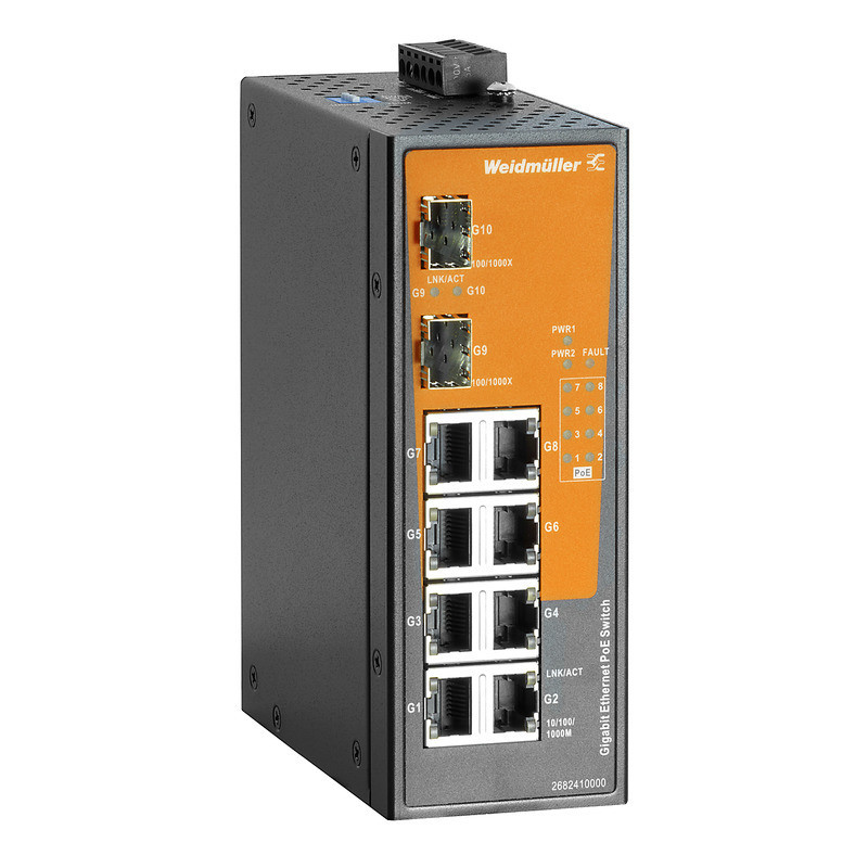 Weidmuller Industrial Ethernet Poe Switch, unmanaged poe, gigabit ethernet, 8X RJ45 10/100/1000 baset