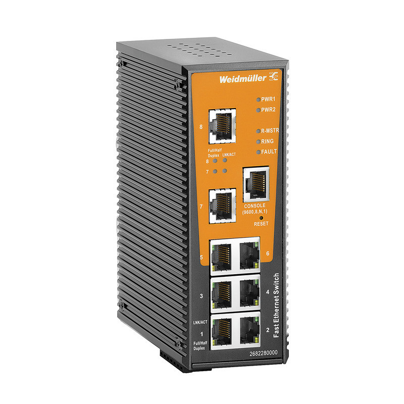 Weidmuller Industrial Ethernet Network Switch, managed, fast ethernet, 8X RJ45, -40 °C...75 °C, ip30