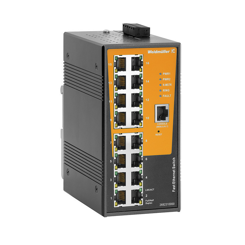 Weidmuller Industrial Ethernet Network Switch, managed, fast ethernet, 16X RJ45, -40 °C...75 °C, ip30