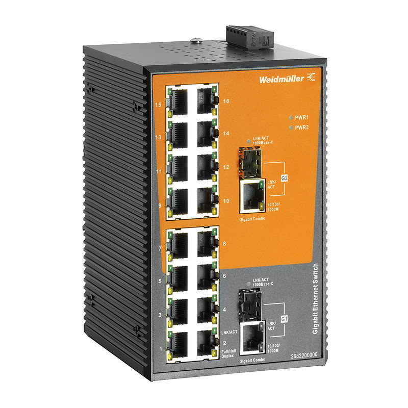 Weidmuller Industrial Ethernet Network Switch, unmanaged, fast/gigabit ethernet, 16X RJ45 10/100baset