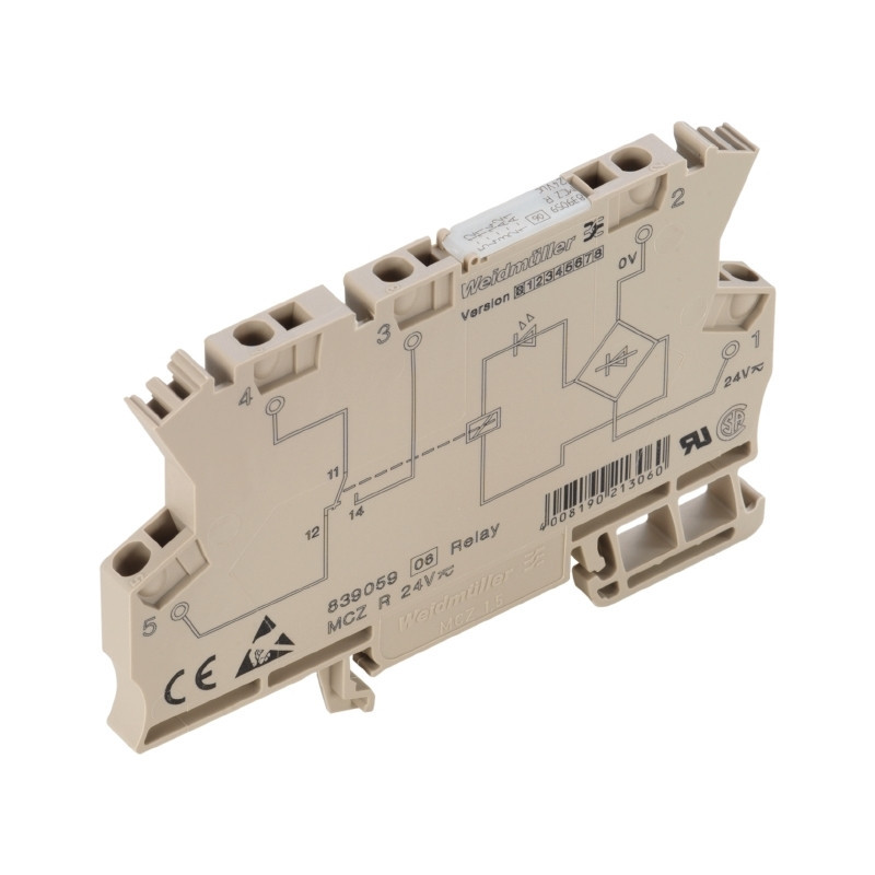 Weidmuller MCZ SERIES Relay Module, 24 V uc ±10 %, green led, 1 co contact (agsno) , 250 V A