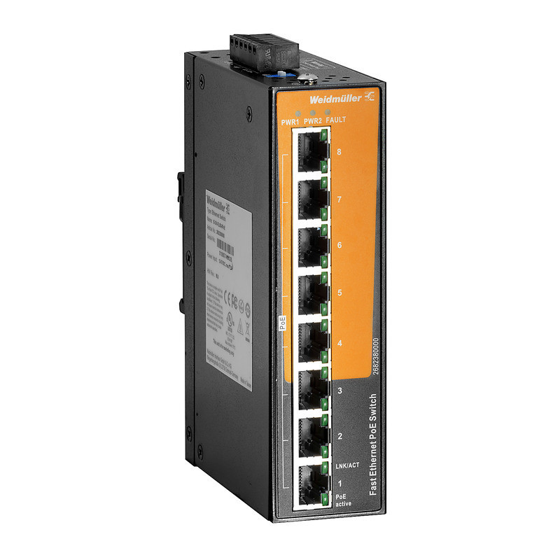 Weidmuller Industrial Ethernet Poe Switch, unmanaged poe, fast ethernet, 8X RJ45 10/100 baset(x) poe+