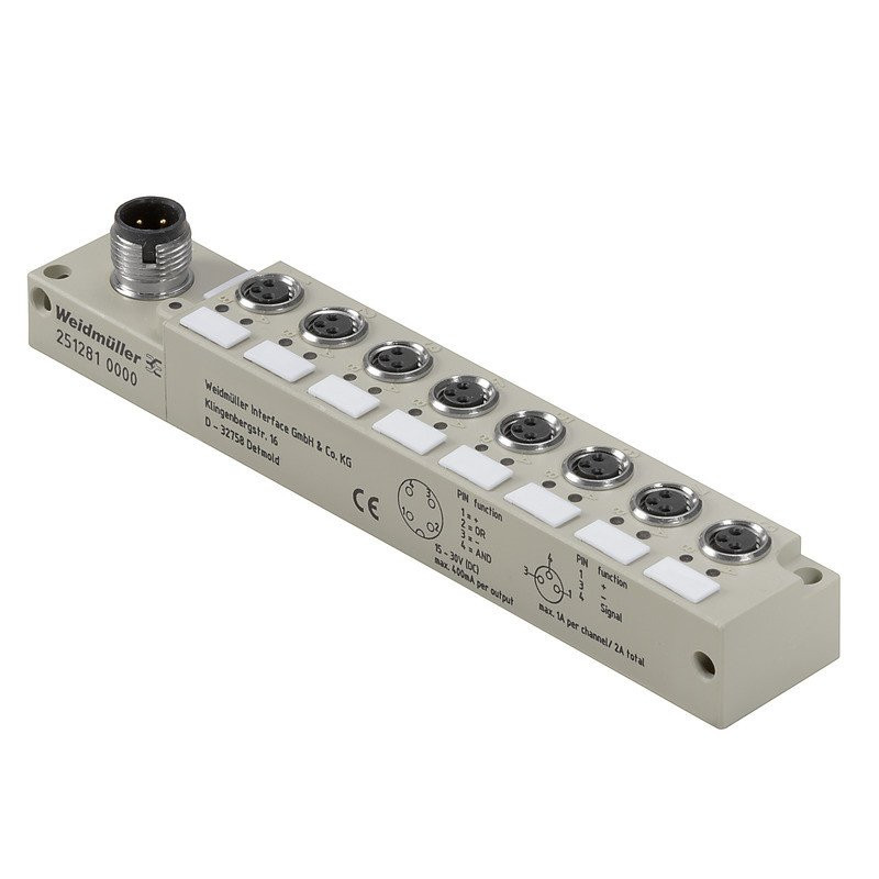 Weidmuller Sai-8-S-3P-M8L-M12-log sensor-actuator passive distributor (without cable) no. of poles: 3