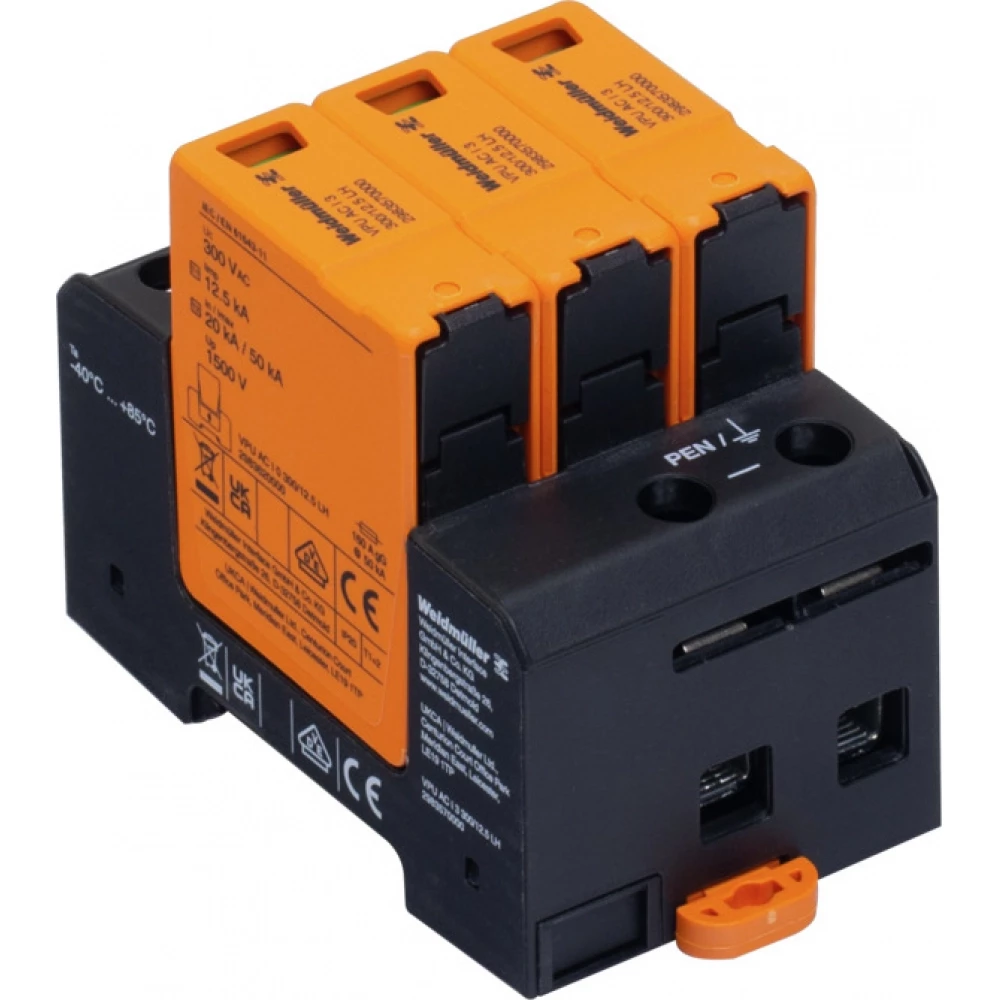 Weidmuller VPU series Combined Surge arrester ac (type 1+2), mains voltage: 230 V / 400 V, L