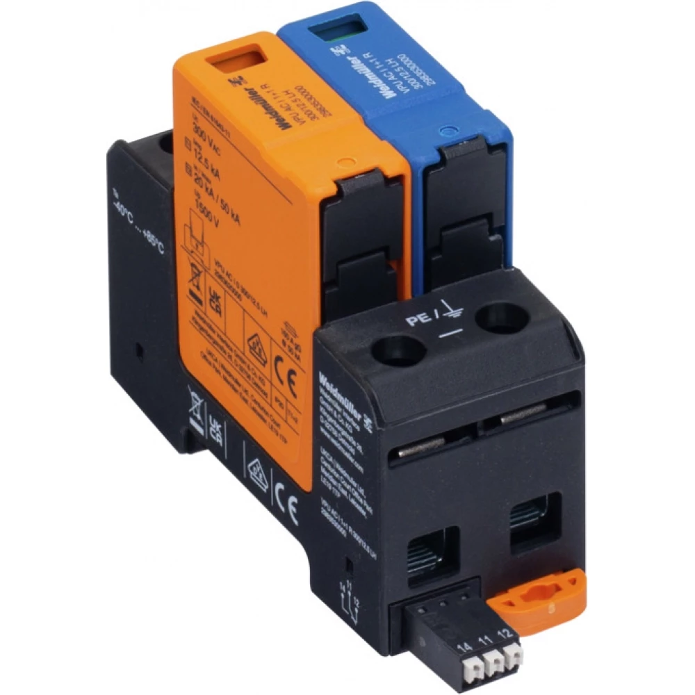 Weidmuller VPU series Combined Surge arrester ac (type 1+2), mains voltage: 230 V / 400 V, L