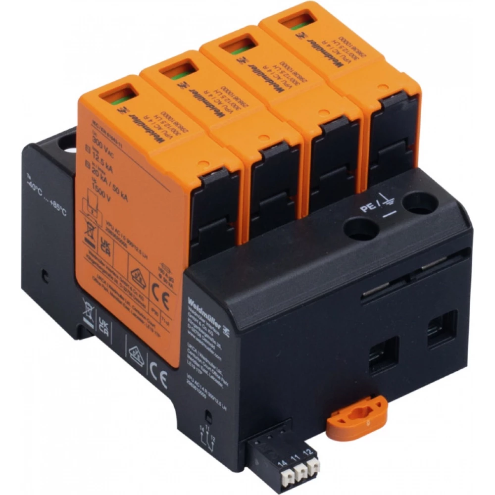 Weidmuller VPU series Combined Surge arrester ac (type 1+2), mains voltage: 230 V / 400 V, L