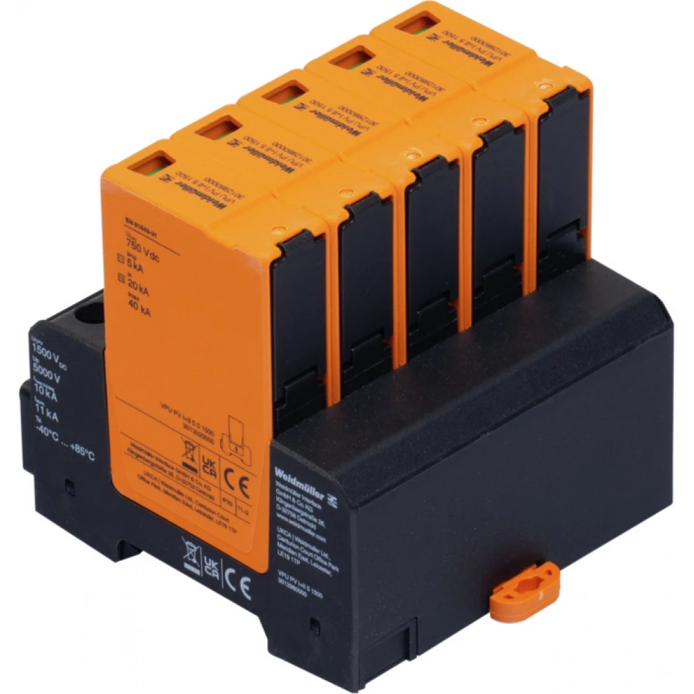 Weidmuller Combined Surge arrester PV (type 1+2), DC, rated voltage (DC): 1500 V,