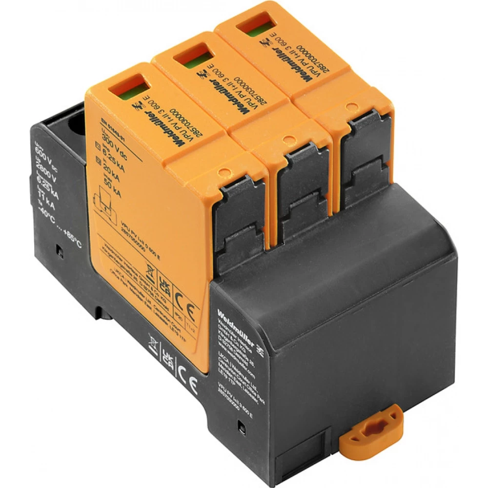 Weidmuller Combined Surge arrester PV (type 1+2), DC, rated voltage (DC): 600 V,