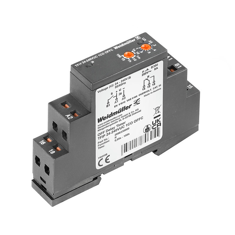 Weidmuller TFI-SERIES Timing Relay, 24...240 V uc -15 % / +10 %, 1 co contact (agni) , 8 A,