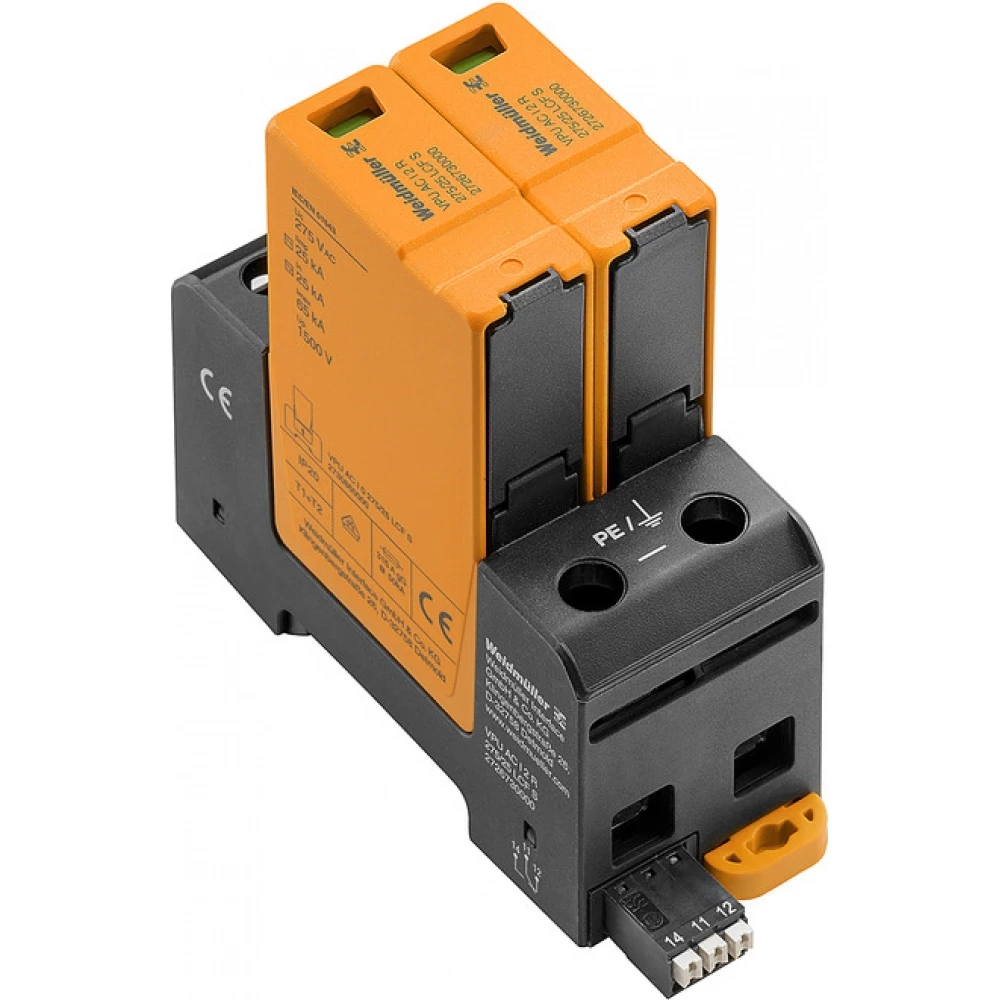 Weidmuller VPU series Combined Surge arrester ac (type 1+2), mains voltage: 230 V / 400 V, L