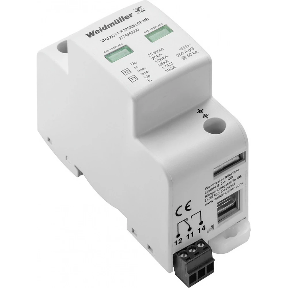 Weidmuller VPU series Combined Surge arrester ac (type 1+2), mains voltage: , low voltage ne