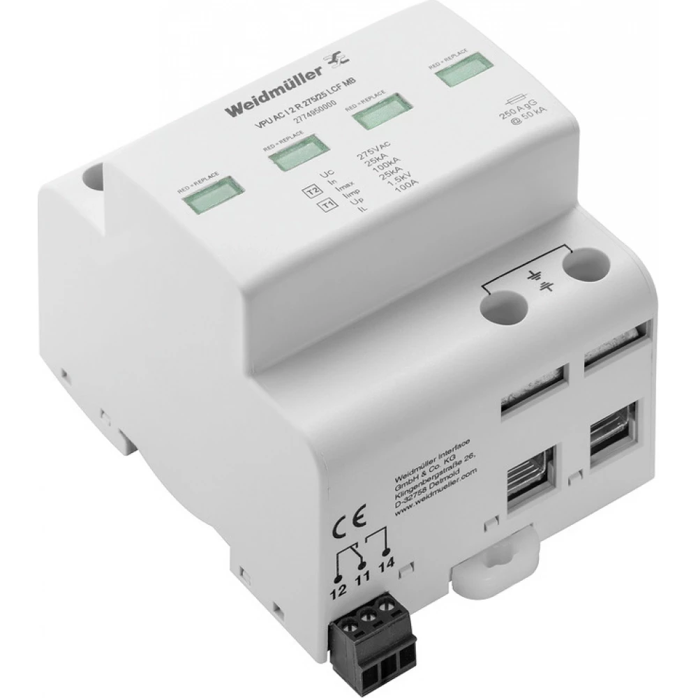 Weidmuller VPU series Combined Surge arrester ac (type 1+2), mains voltage: , low voltage ne