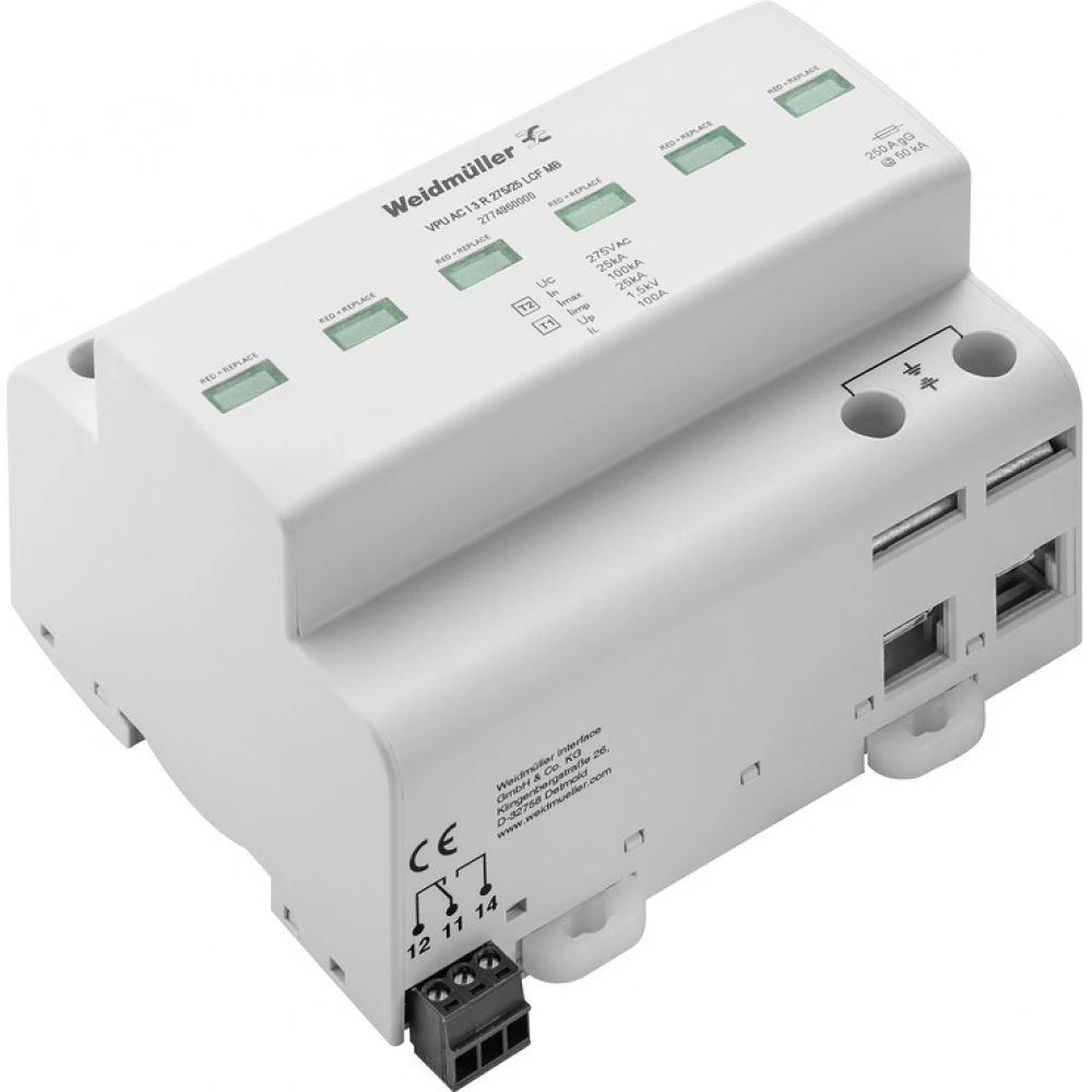 Weidmuller VPU series Combined Surge arrester ac (type 1+2), mains voltage: 230 V / 400 V, L