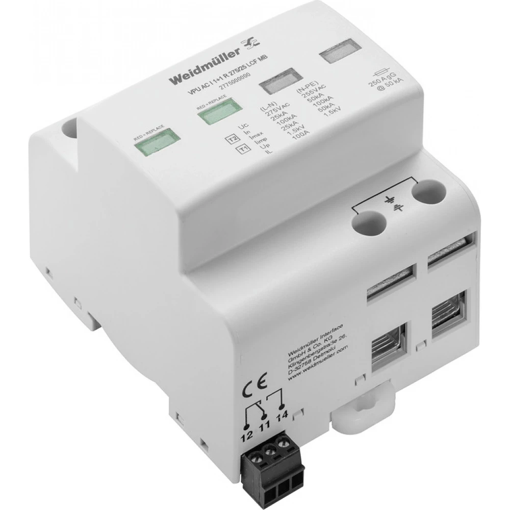 Weidmuller VPU series Combined Surge arrester ac (type 1+2), mains voltage: , low voltage ne