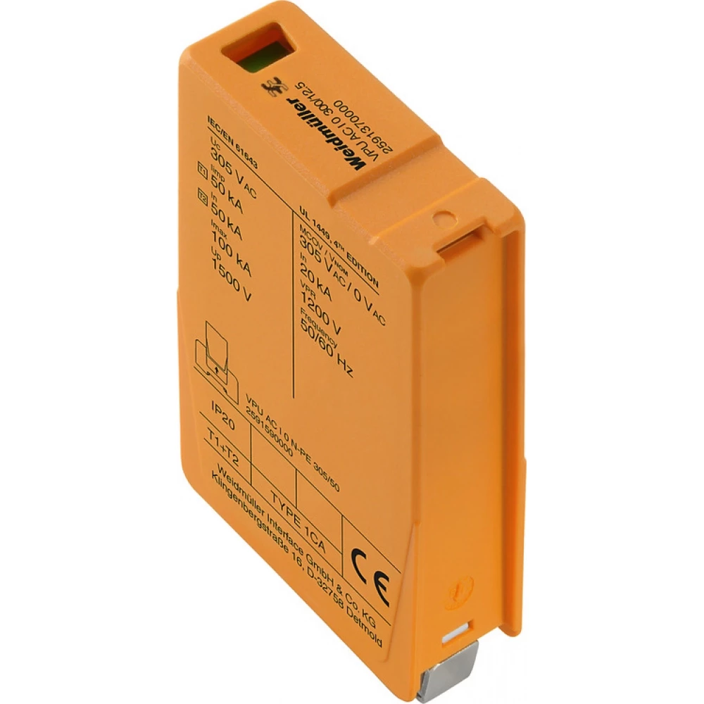 Weidmuller VPU series Combined Surge arrester ac (type 1+2), mains voltage: 240 V, low volta