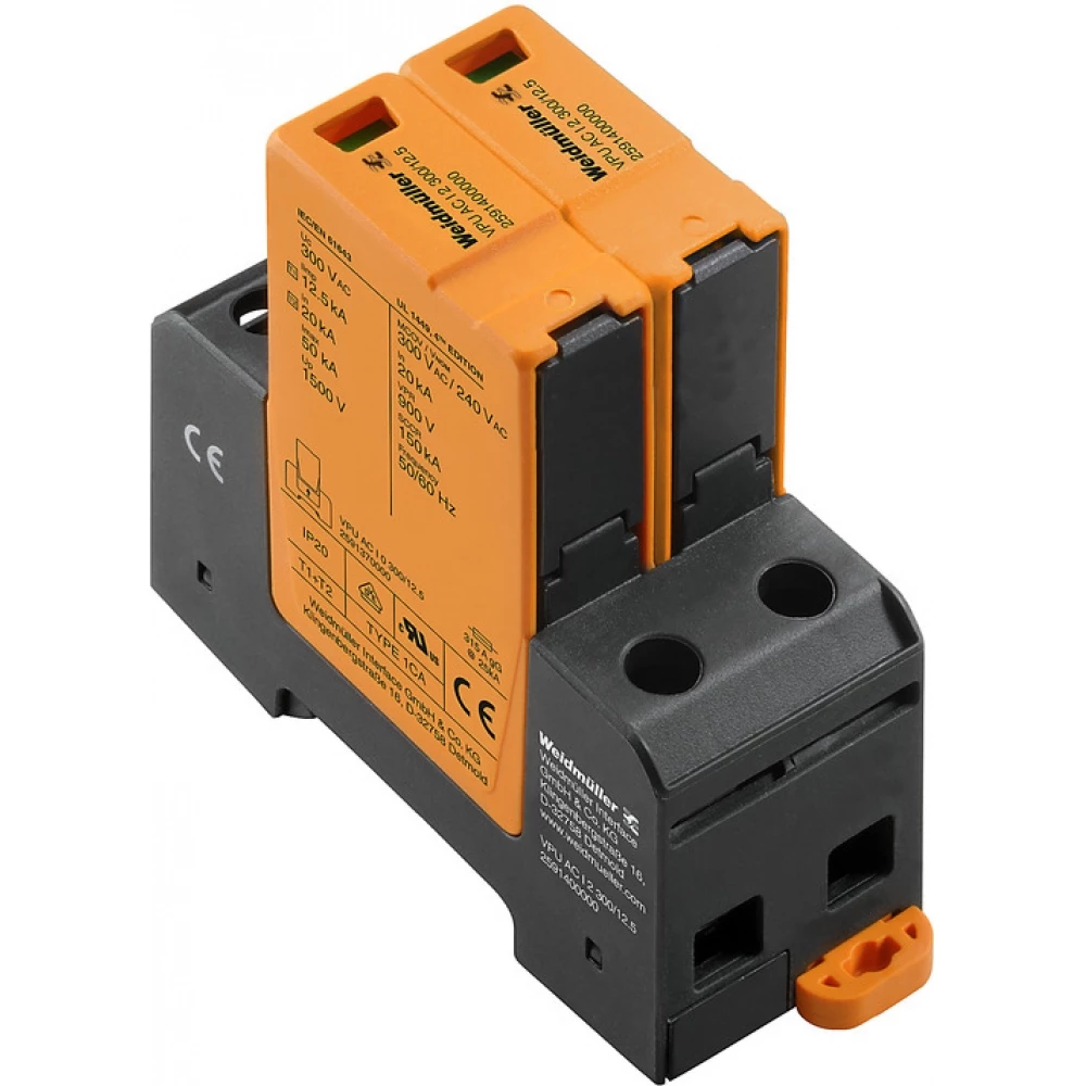 Weidmuller VPU series Combined Surge arrester ac (type 1+2), mains voltage: 230 V / 400 V, L