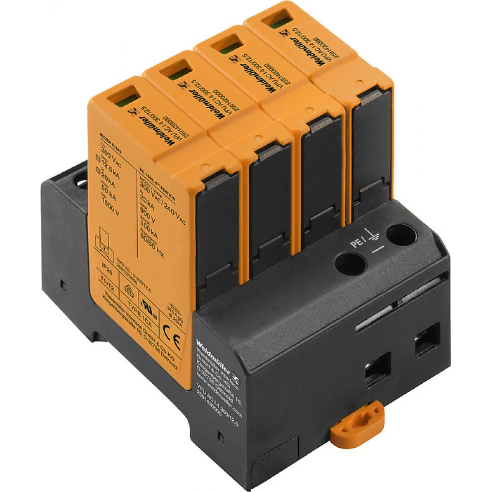 Weidmuller VPU series Combined Surge arrester ac (type 1+2), mains voltage: 230 V / 400 V, L