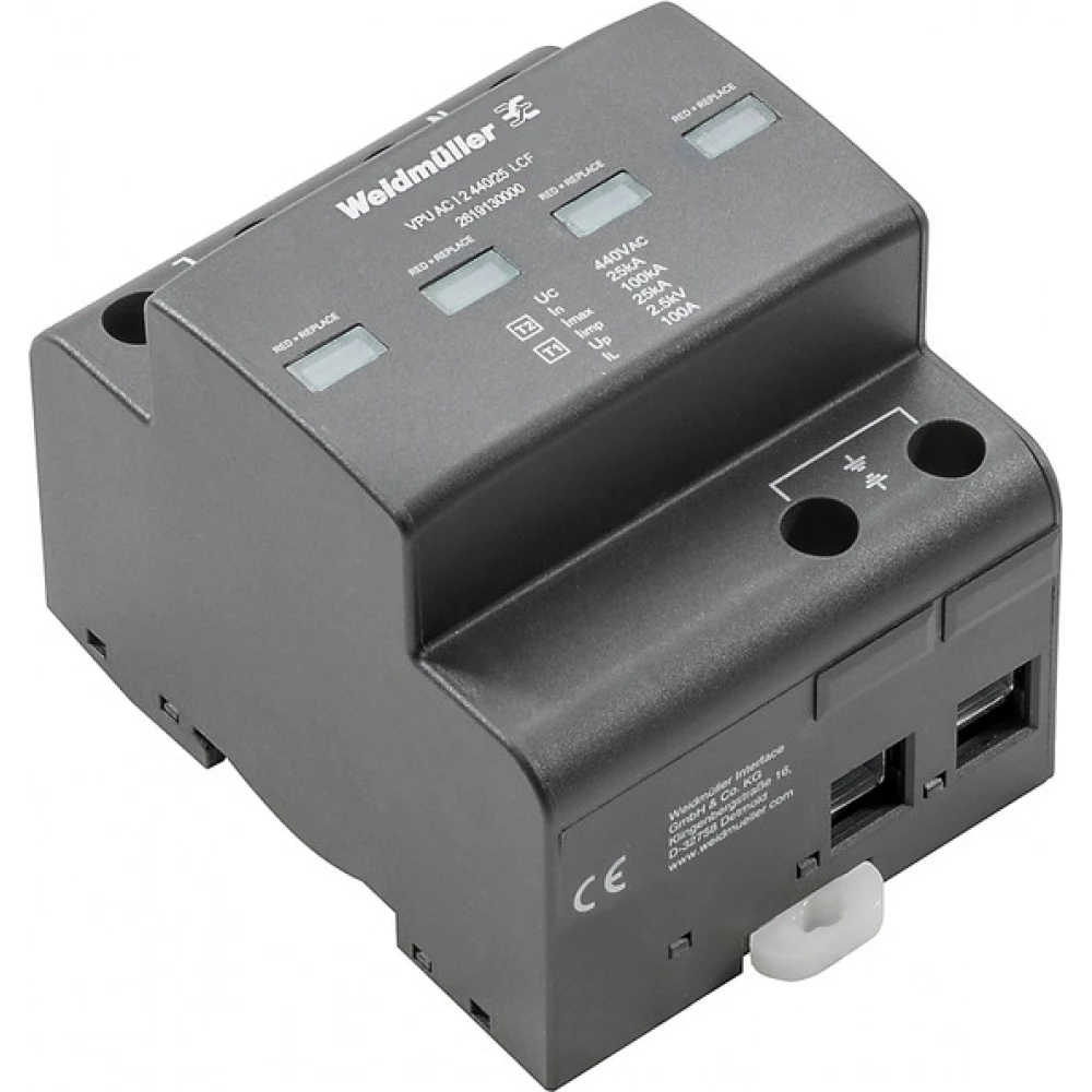 Weidmuller VPU series Combined Surge arrester ac (type 1+2), mains voltage: 400 V / 690 V, L