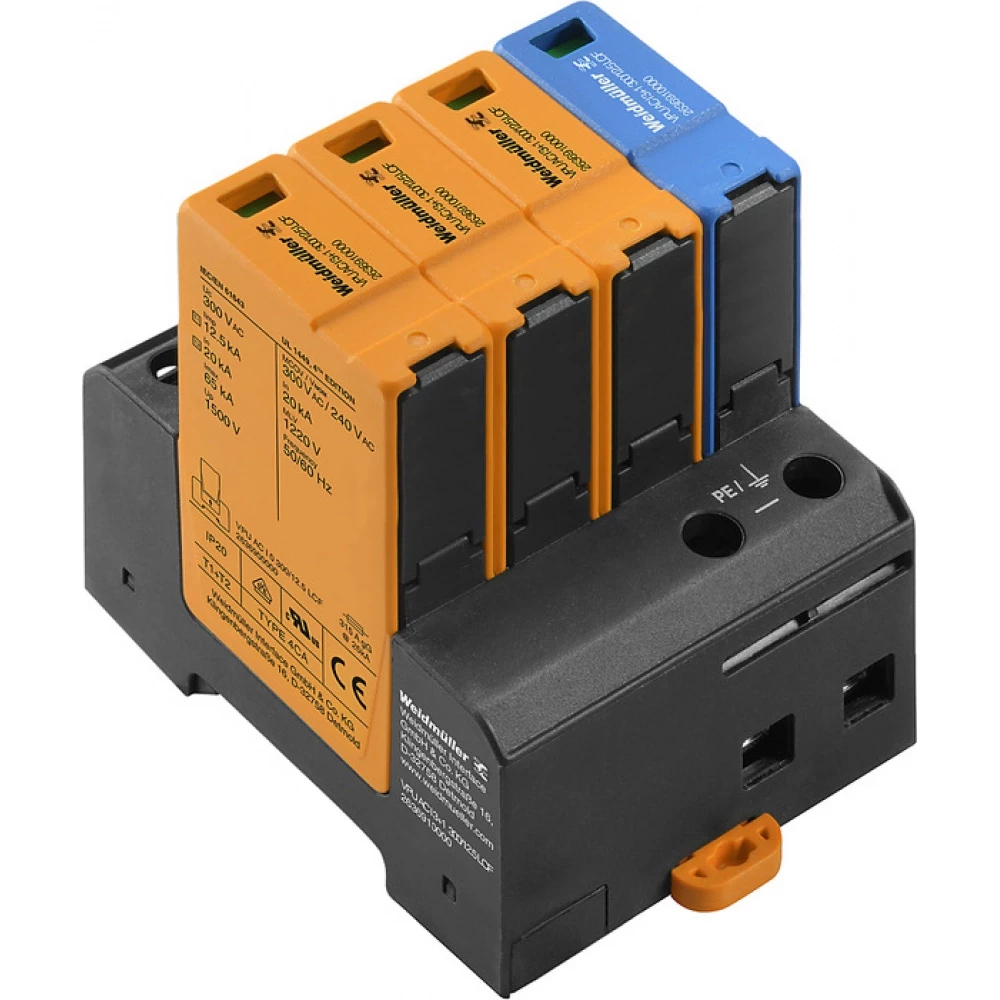 Weidmuller VPU series Combined Surge arrester ac (type 1+2), mains voltage: 230 V / 400 V, L