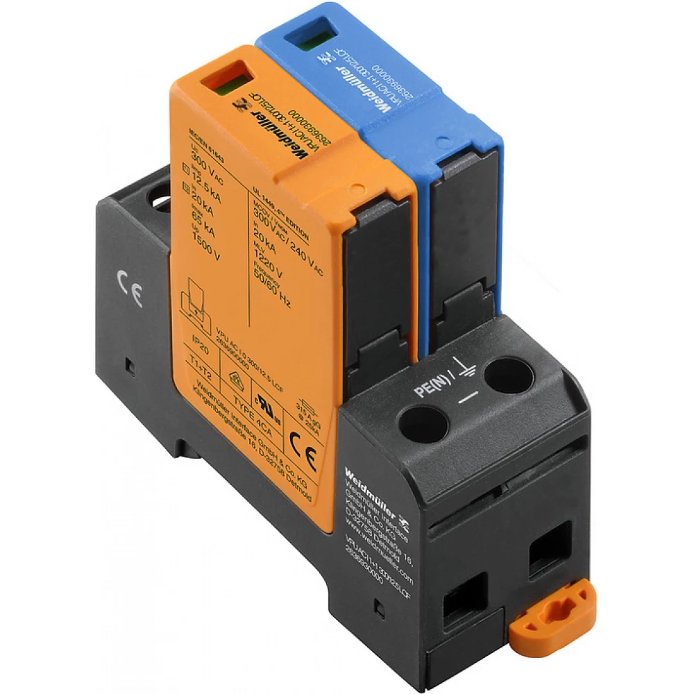 Weidmuller VPU series Combined Surge arrester ac (type 1+2), mains voltage: 230 V / 400 V, L