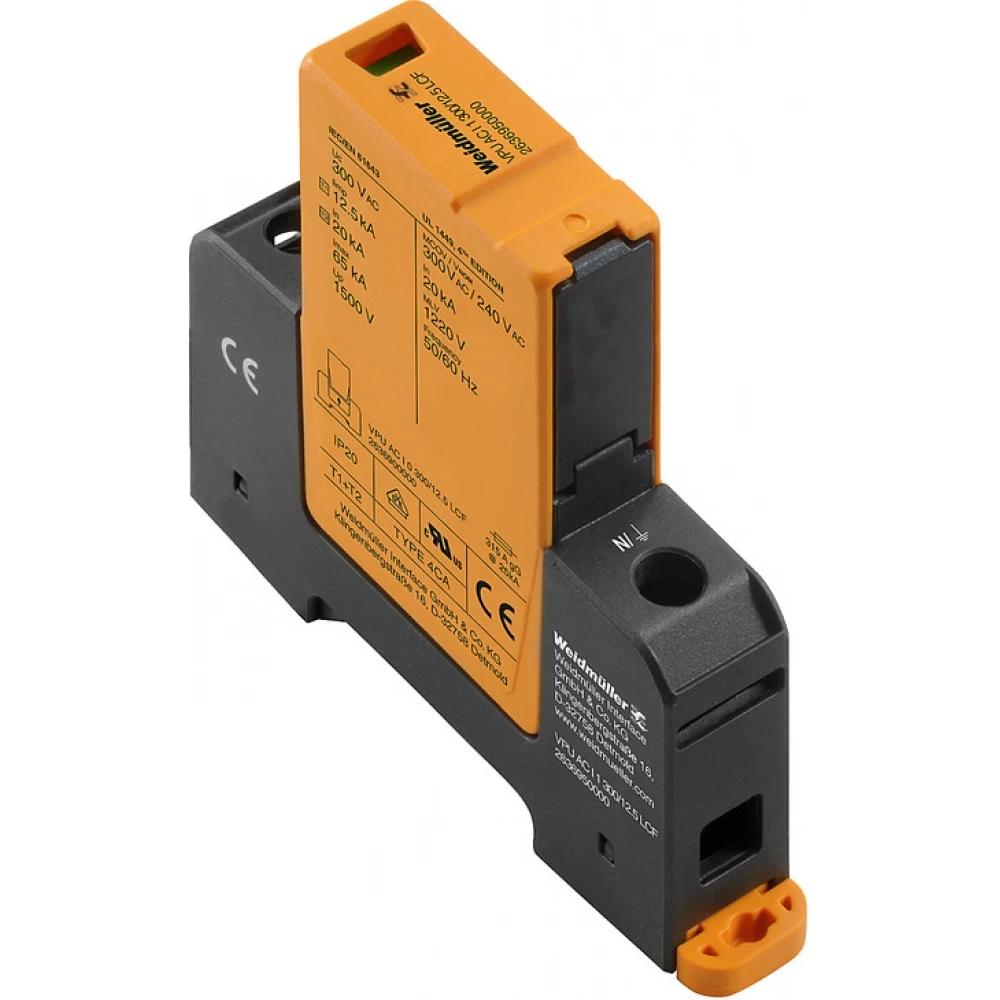 Weidmuller VPU series Combined Surge arrester ac (type 1+2), mains voltage: 230 V / 400 V, L